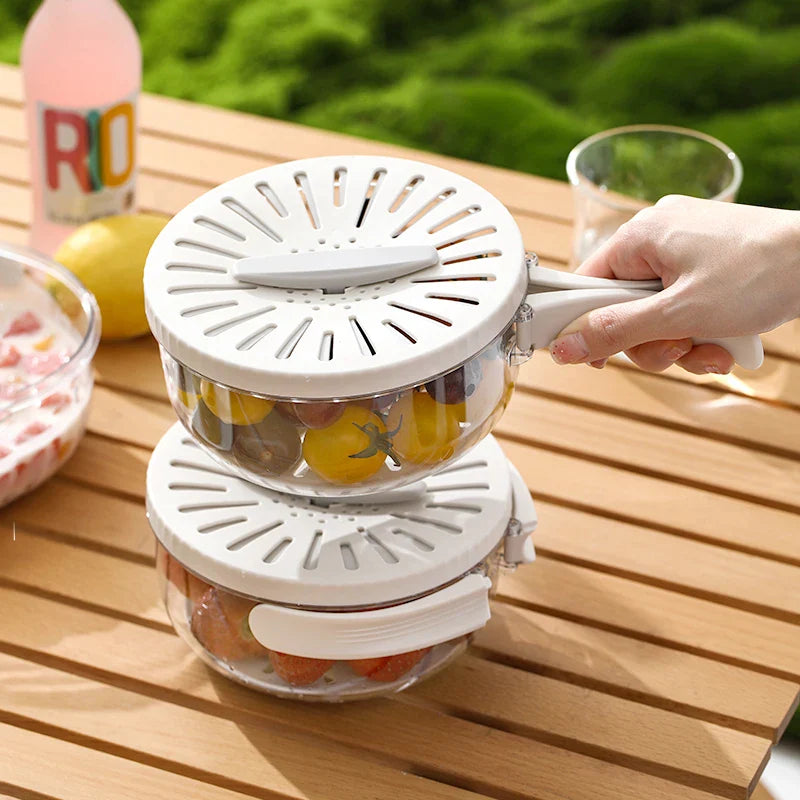 SHOWLU folding drain basket with lid, plastic fruit and vegetable colander for rinsing and draining produce.