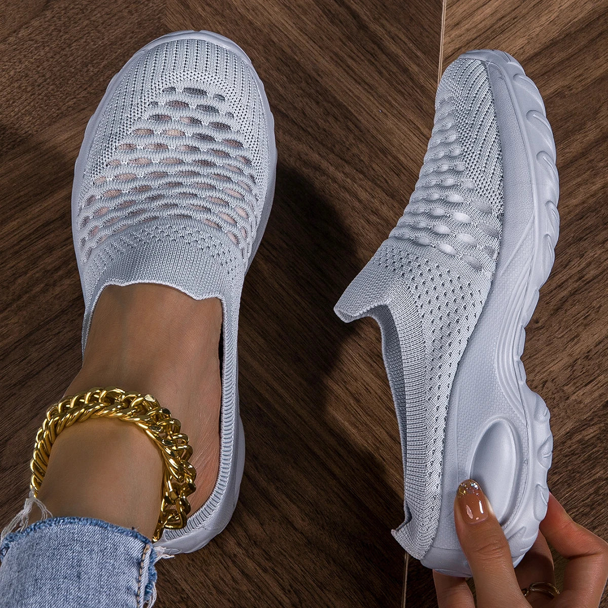 Women's breathable mesh slip-on sneakers by SHOWLU FASHION STORE, lightweight and comfortable flats for running or casual wear.