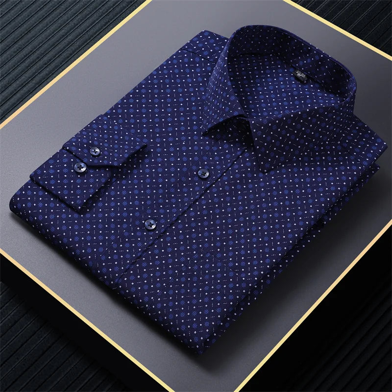 New in shirt  long-sleeve Elasticity shirts for men slim fit formal plain shirt printed casual tops designer clothes oversize