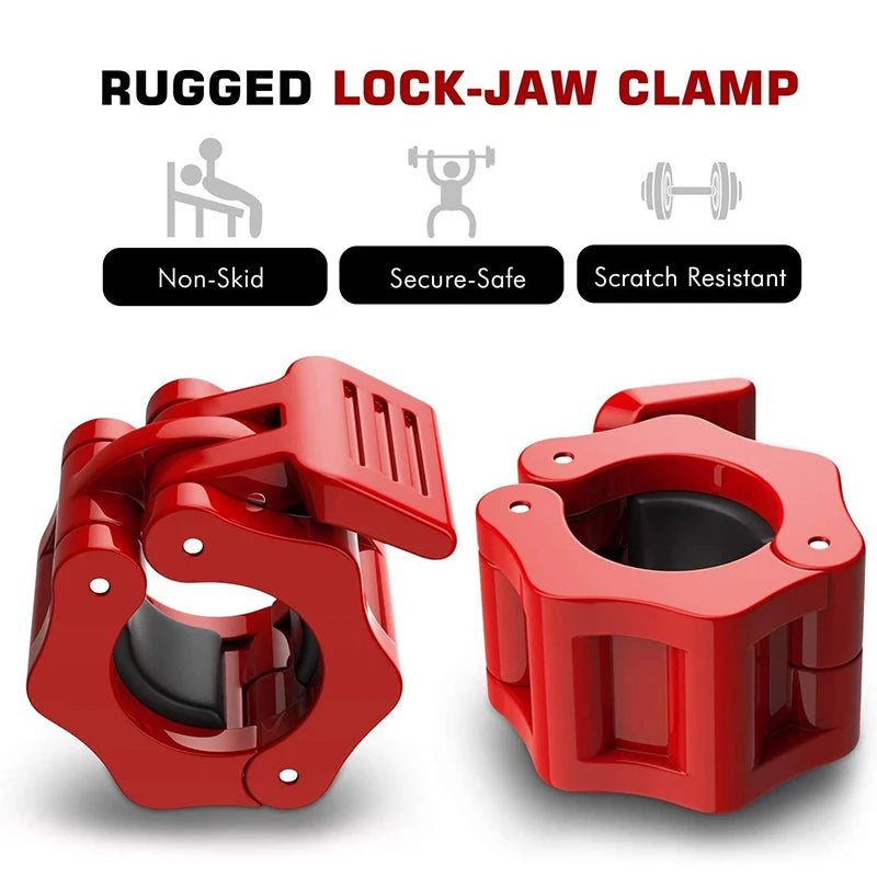 Showlu 50mm barbell clamp spin lock collar clips securing standard weightlifting bars for gym and strength training.