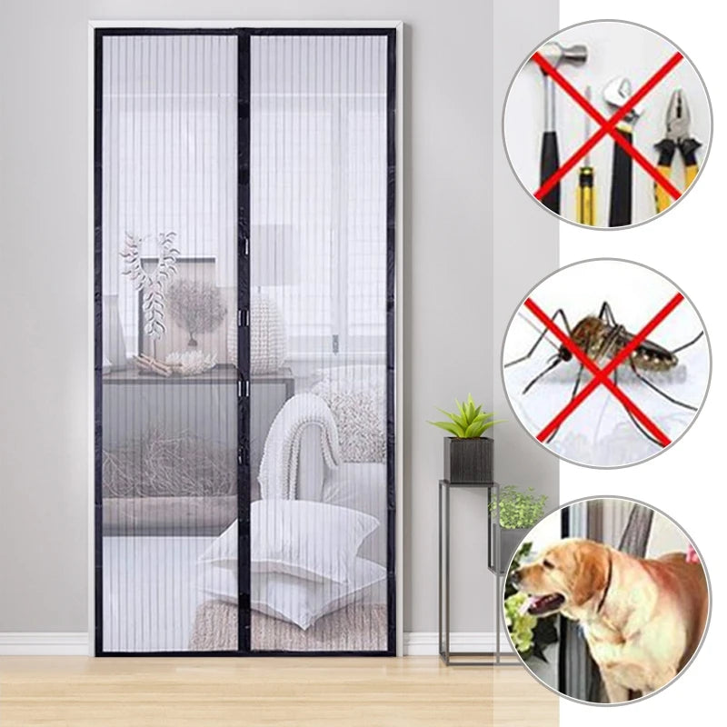 Showlu Smart General magnetic mesh door curtain with self-adhesive anti-mosquito screen, featuring fine mesh and easy installation