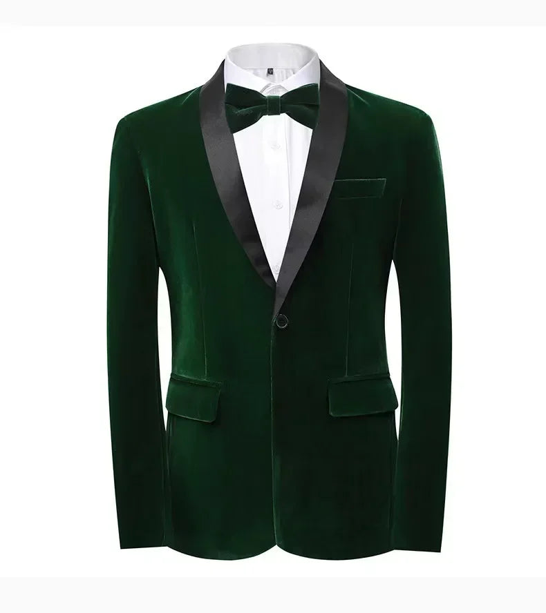 Men's velvet slim fit tuxedo from Showlu Fashion, 2-piece suit set with tailored jacket and matching trousers.