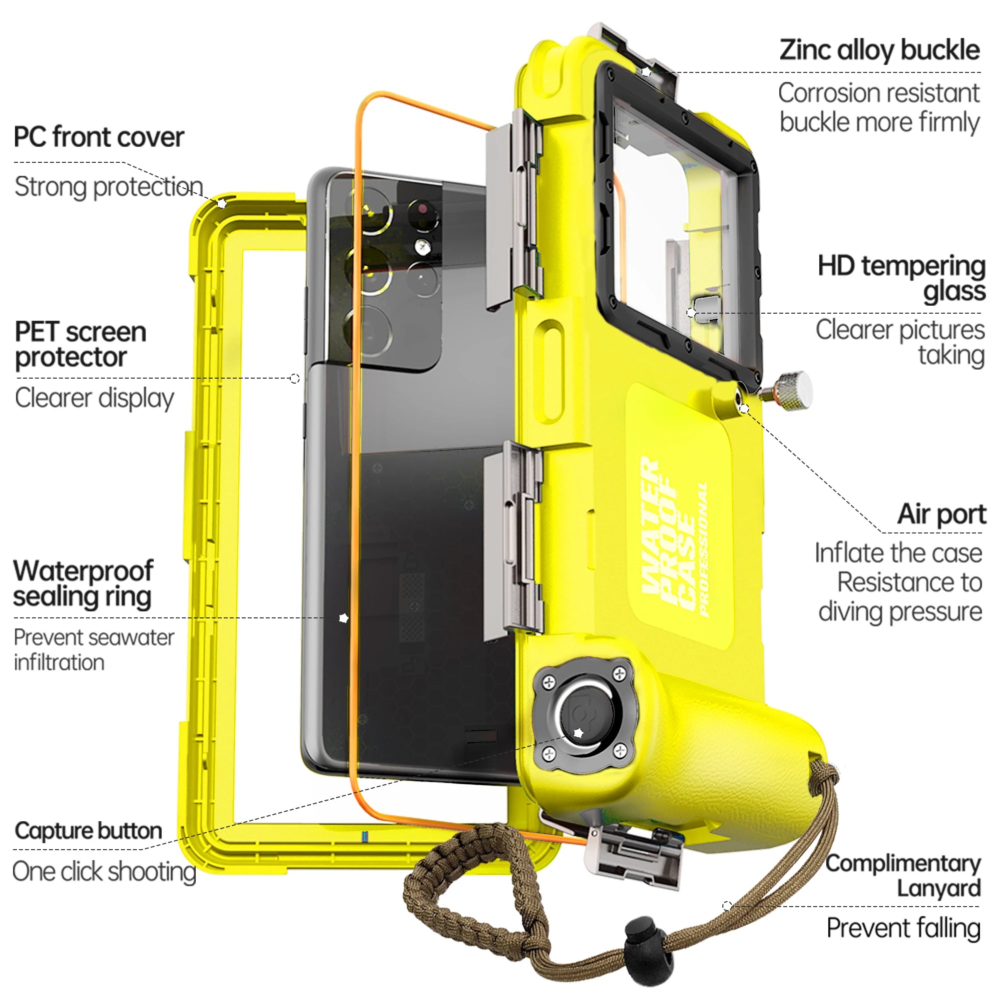 Showlu Smart General waterproof phone pouch in black, designed for universal beach use, with clear front for touchscreen access.