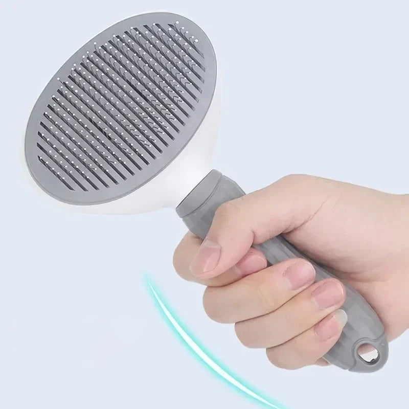 Showlu Smart General pet grooming slicker brush with fine wire pins for hair removal and massage on a furry pet's coat.