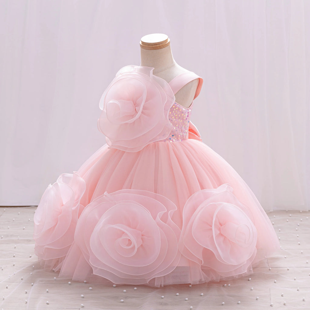 Showlu Fashion toddler pageant dress for girls aged 0-6 with sparkling single shoulder, puffy skirt, perfect for birthdays and flower girl roles.