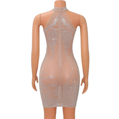 Sexy Mesh Rhinestone Short Prom Evening Mini Dress See Through Outfits Luxury For Women Night Club Party Diamond Bodycon Dresses SHOWLU FASHION STORE