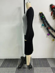 Chic Cut Out Midi Dress Long Sleeve Patchwork Knee-Length Bodycon Fit Button Accent Causal Asymmetrical Stylish Party for Women