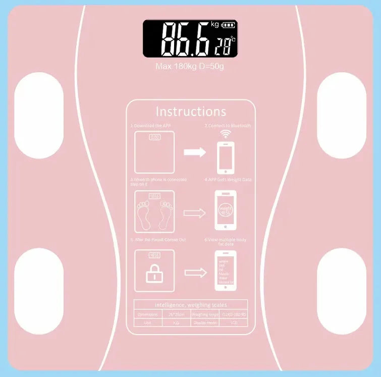 Showlu Smart digital body weight scale with glass surface, displaying a 200kg capacity for accurate bathroom weight measurement.