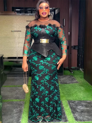 Plus Size African Party Long Dresses for Women 2025 New Luxury Embroidery Sequin Robe Elegant Muslim Wedding Evening Gown