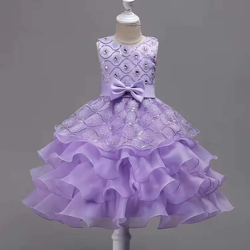 Flower girl dress for wedding and birthday, baby girl 2-8 years, children's party wear by Showlu Fashion Store, with floral details.