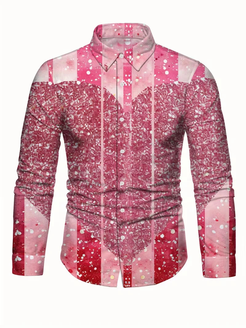 Showlu men's casual long sleeve shirt with 3D striped flower print silk fabric, stylish and comfortable for everyday wear.