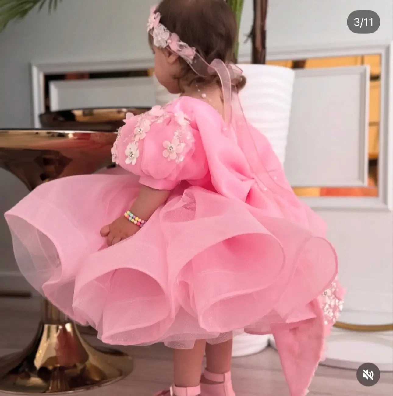 Pink Flower Girl Dress with Big Bow & Floral Details, First Communion & Wedding Party Gown for Toddlers فساتين اطفال