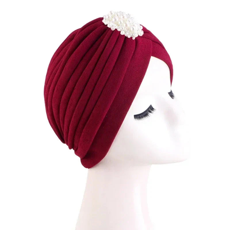 Showlu Fashion women's diamond pleated turban hijab chemo cap wrap, stylish and comfortable head covering with elegant pleats.