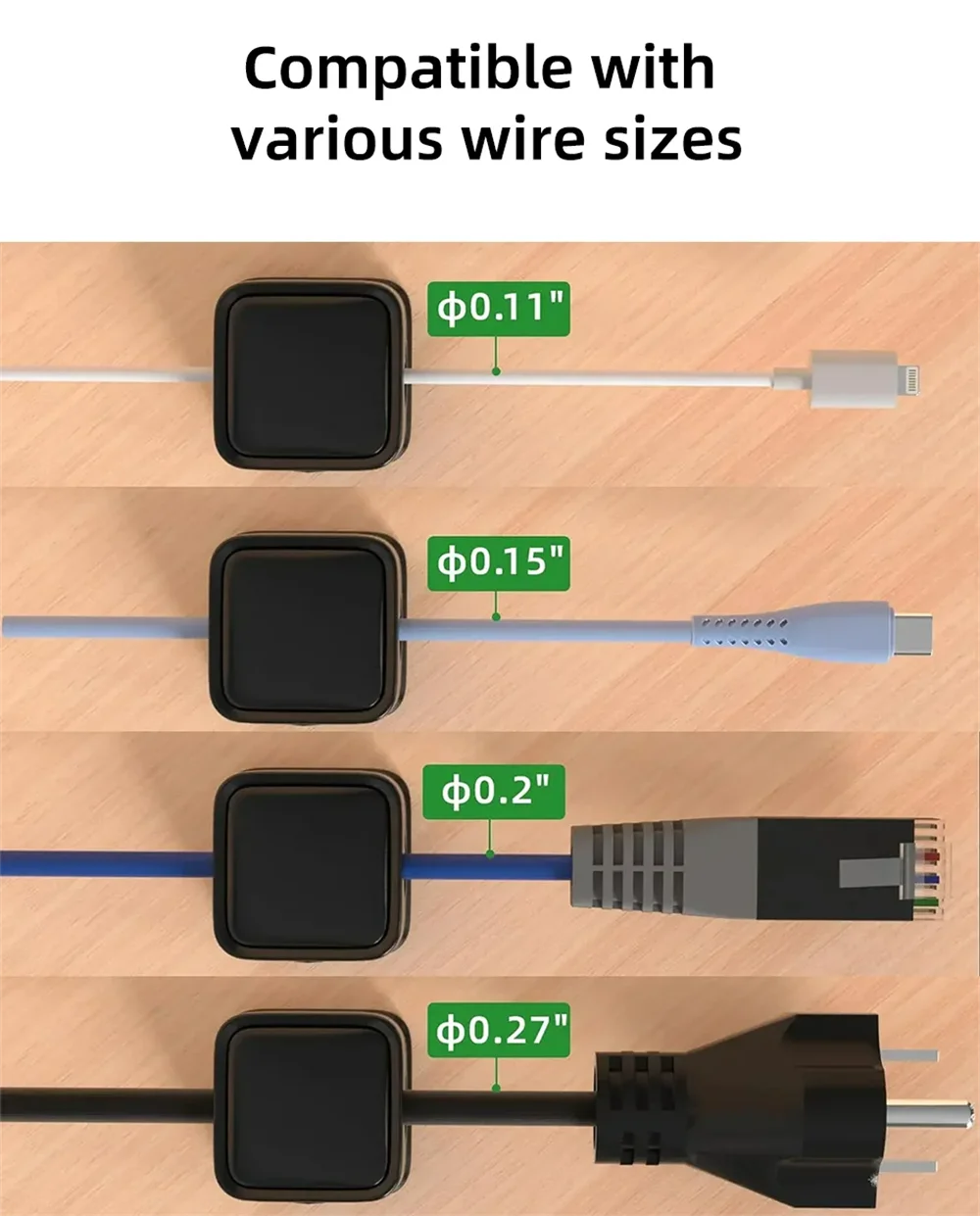 Showlu Smart General magnetic cable clips organizer holding and managing wires on a desk for neatness and easy access.