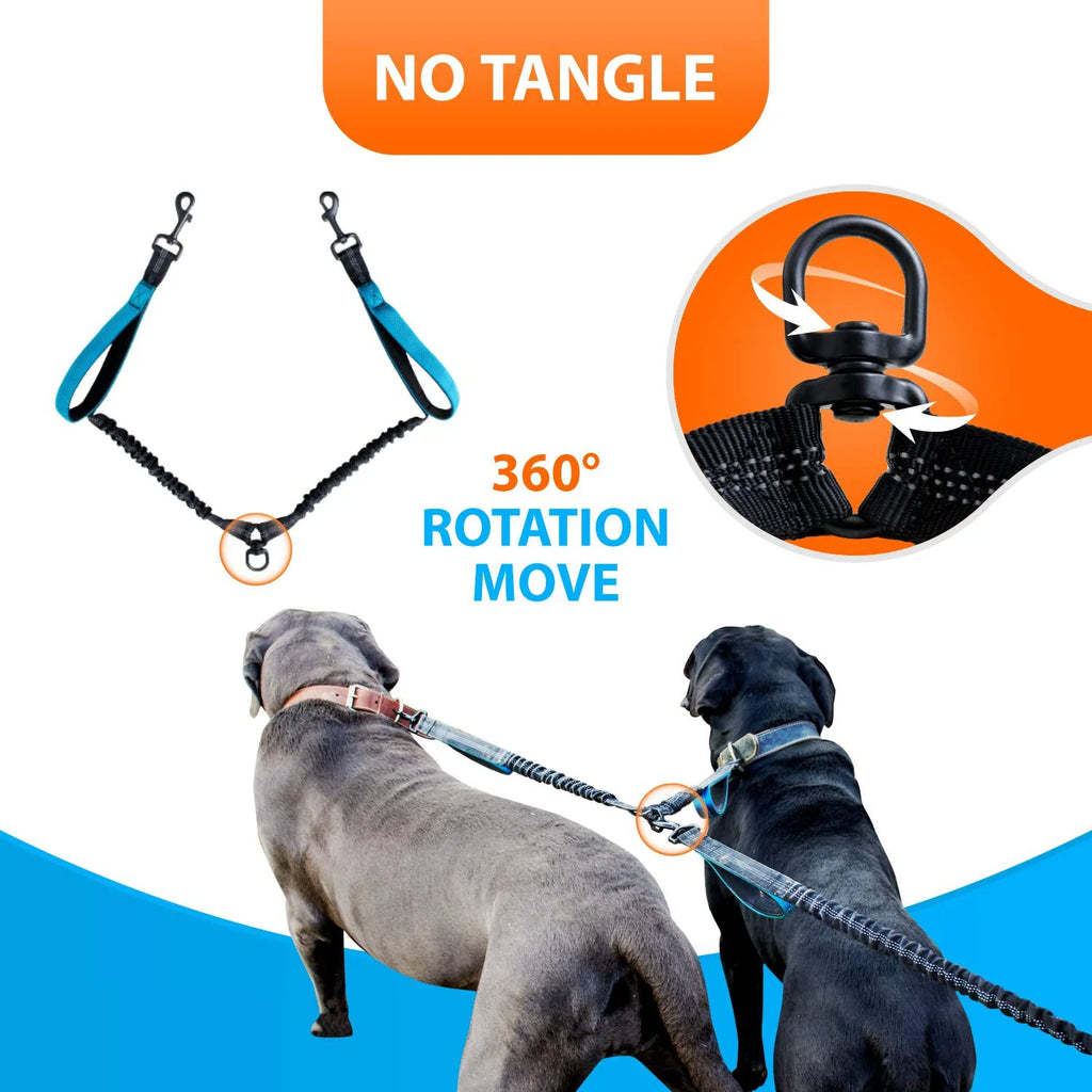 DCLOUD Hands-Free Double Dog Leash by Showlu Fashion Store, reflective dual lead for walking two dogs simultaneously.