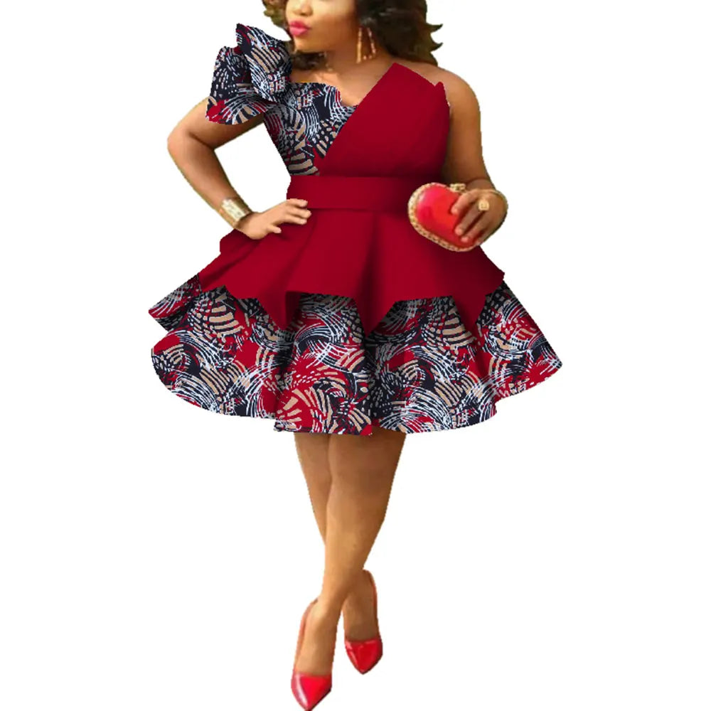 African Dresses for Women Ankara Print Strapless Multi-layer Dresses Dashiki Party Wedding Evening Dress African Clothing WY4213