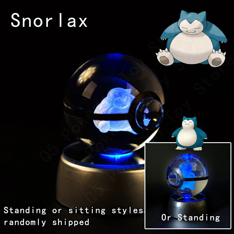 SHOWLU FASHION STORE Miniso Pokémon 3D Crystal Ball Night Light with LED glass Pokéball lamp on a dark background