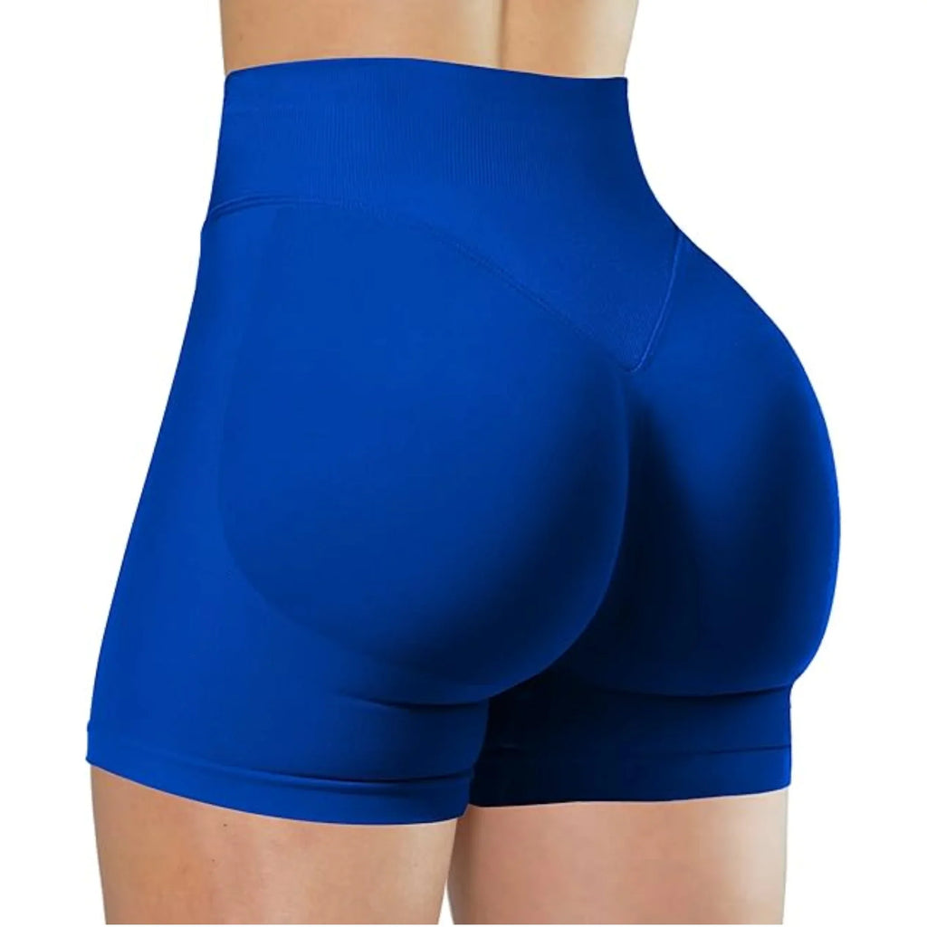 High waisted MEHEOL women's yoga shorts made of nylon spandex, ideal for running and active wear, shown in black with a fitted design.