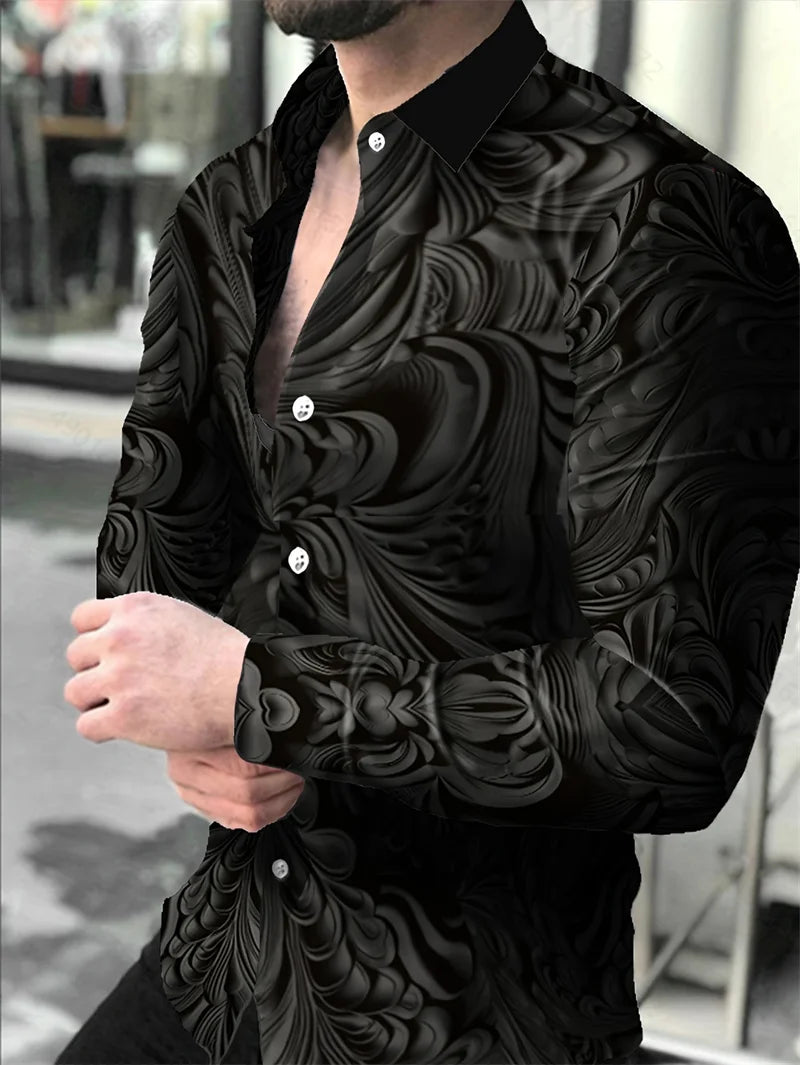 Men's casual street print shirt from Showlu Fashion, long sleeve spring and autumn collar shirt with trendy design