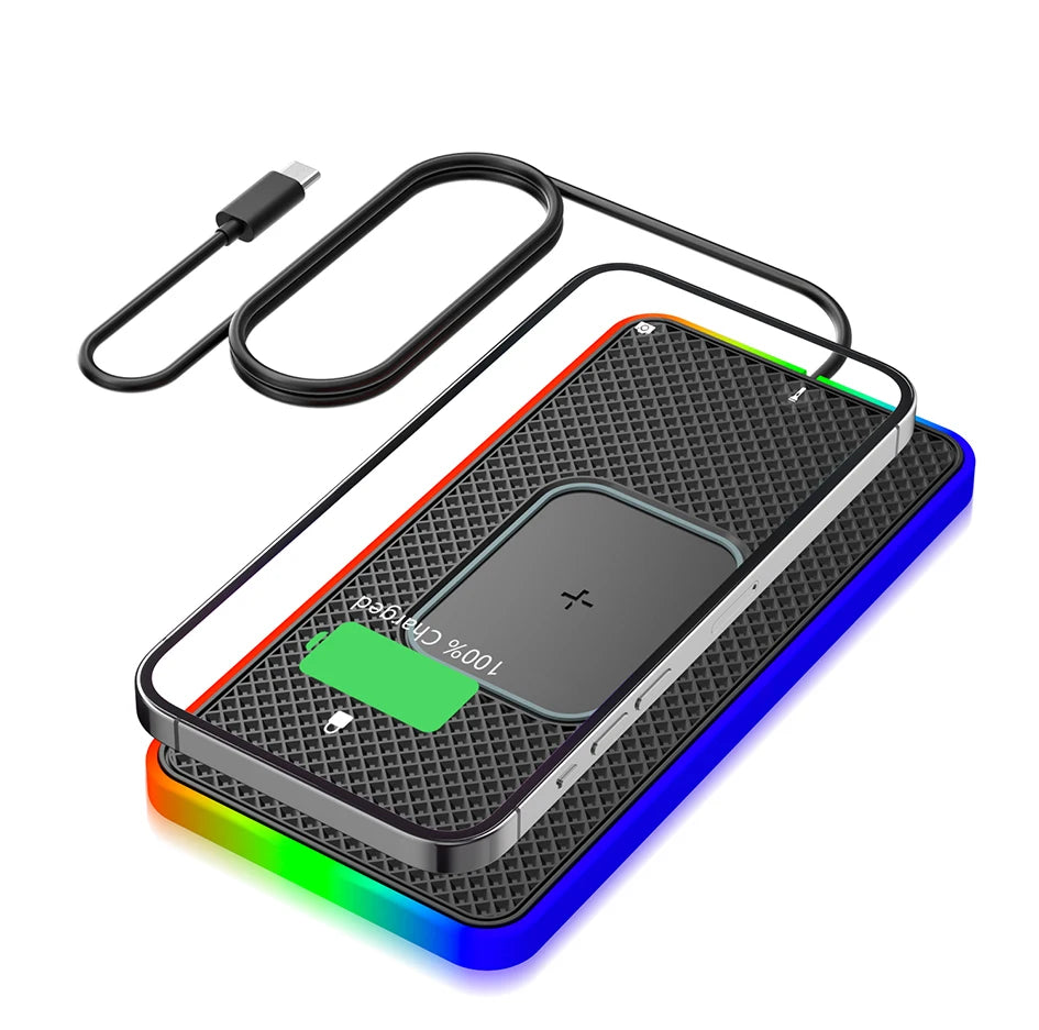 Showlu Smart General Brorikoy 15W Qi Wireless Car Charger with silicone pad for secure phone charging in vehicles.