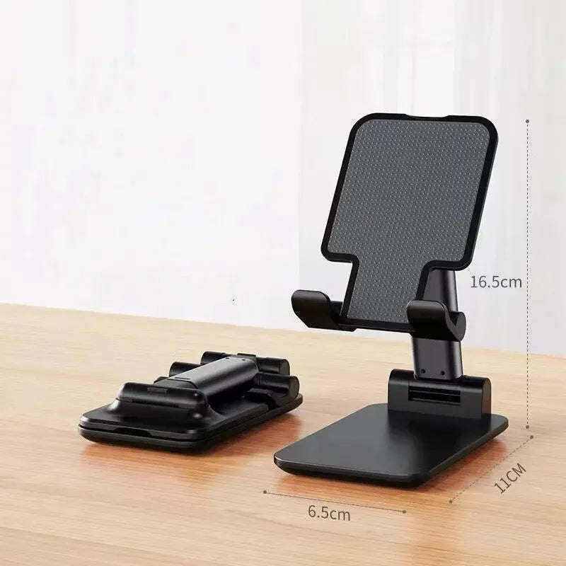 Foldable mobile phone holder stand from Showlu, adjustable desk mount for phones and tablets, flexible and lightweight.