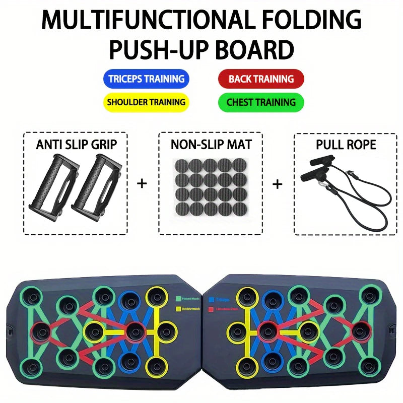 Portable foldable Showlu push-up board set for strength training, featuring multiple grip positions and compact design.