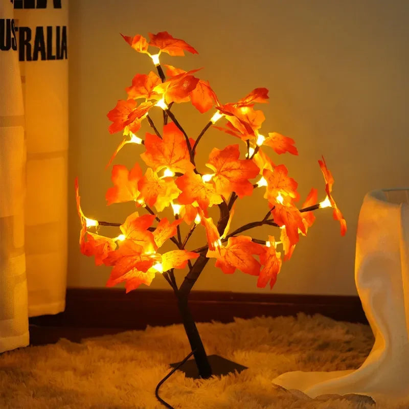 SHOWLU 24 LED Maple Leaf Tree Table Lamp with autumn fairy leaf design, warm night light for cozy decor.