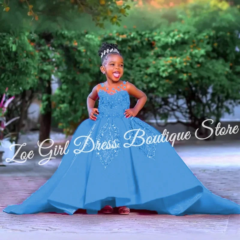 Fuchsia flower girl dress with beaded lace and satin fabric, perfect for birthday parties, by SHOWLU FASHION STORE