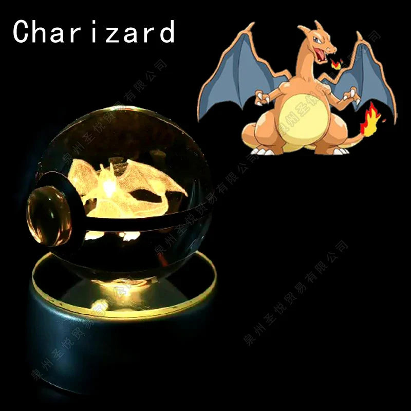 Pokemon 3D crystal ball night light by Miniso, LED glass Pokeball lamp with a detailed Pokémon design, ideal for bedside decor