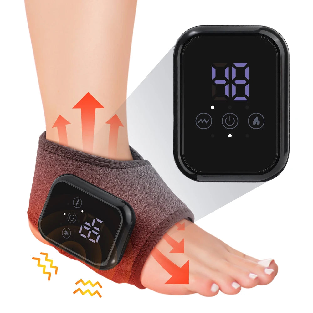 Electric foot massager with vibration for heating and ankle support, featuring warm, joint relief, and protection in a compact design.