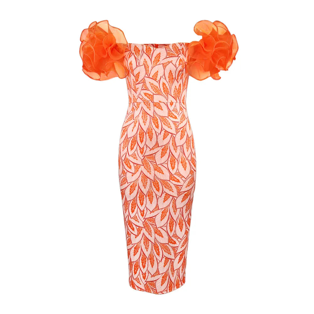 Snow Master women's V-neck midi dress with mesh sleeves and print, perfect for party or evening occasions.
