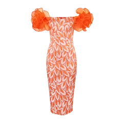 Birthday Dress For Women Party Evening Dress Mesh Sleeves Patchwork Print Wrap Hip Fashion Summer Dresses 2024 MIDI Prom Dress