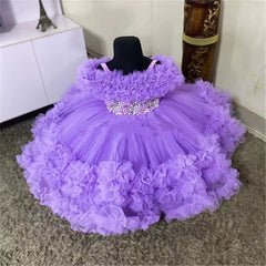 Lovely Pink Customized Flower Girl Dress For Wedding Sleeveless With Bow Beading Puffy Kids Birthday Party First Communion Gown
