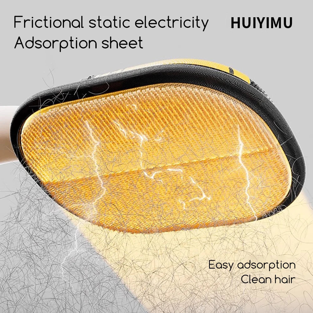 Showlu Pet Electrostatic Hair Removal Gloves for dogs and cats, showing close-up of gloves with fur removal features.