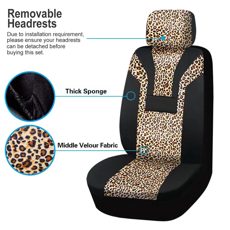 Leopard print plush car seat covers from AUTO PLUS by SHOWLU FASHION STORE, winter interior set, showing soft, cozy fabric and stylish design.