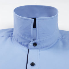 Men's Classic Contrast Stitching Front Placket Dress Shirts Semi-formal Long Sleeve Standard-fit Social Business Office Shirt