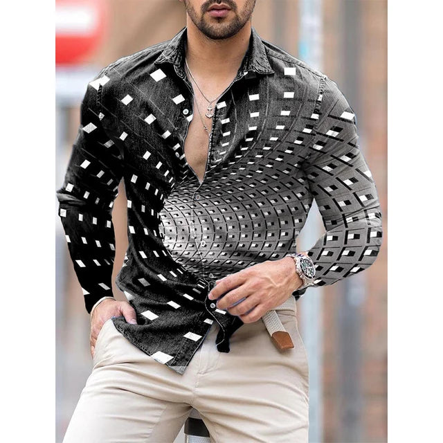 Men's Hawaiian piano luxury designer shirt by Showlu Fashion, floral 3D print, long sleeve, casual single-breasted top.