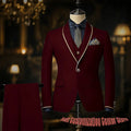 Navy blue men's suit with jacket, vest, and pants, slim fit, single-breasted, shawl lapel, suitable for wedding or prom.