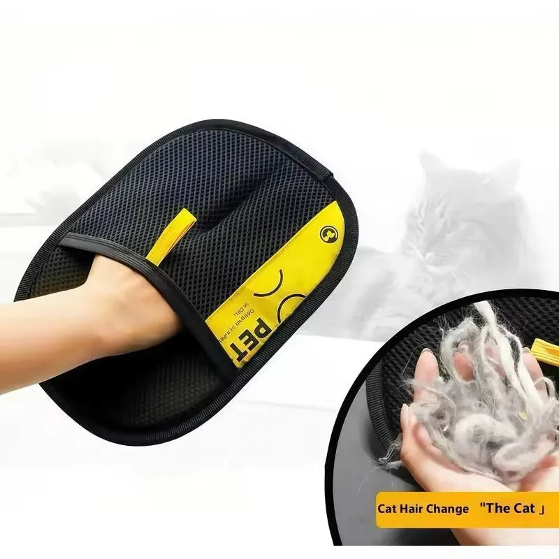 Showlu Pet Hair Remover Gloves with textured surface for grooming and lint removal on pets and clothing.