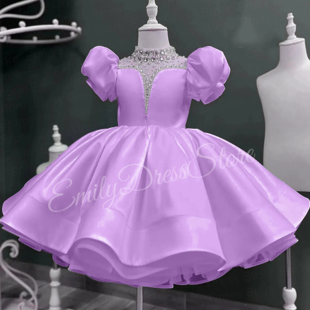 Customized Black Flower Girl Dress For Wedding Beaded Puffy Knee Length Baby Kids Birthday Pageant First Communion Gown