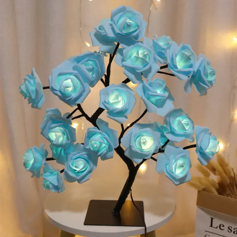 Showlu Smart General rose-shaped LED tree lamp illuminated with soft pink light, USB powered 3D flower light for home decor.
