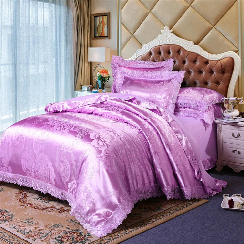 Luxury ZYOCRTLEX Nordic satin jacquard duvet cover set with floral pattern, soft flower bedding from SHOWLU FASHION STORE.