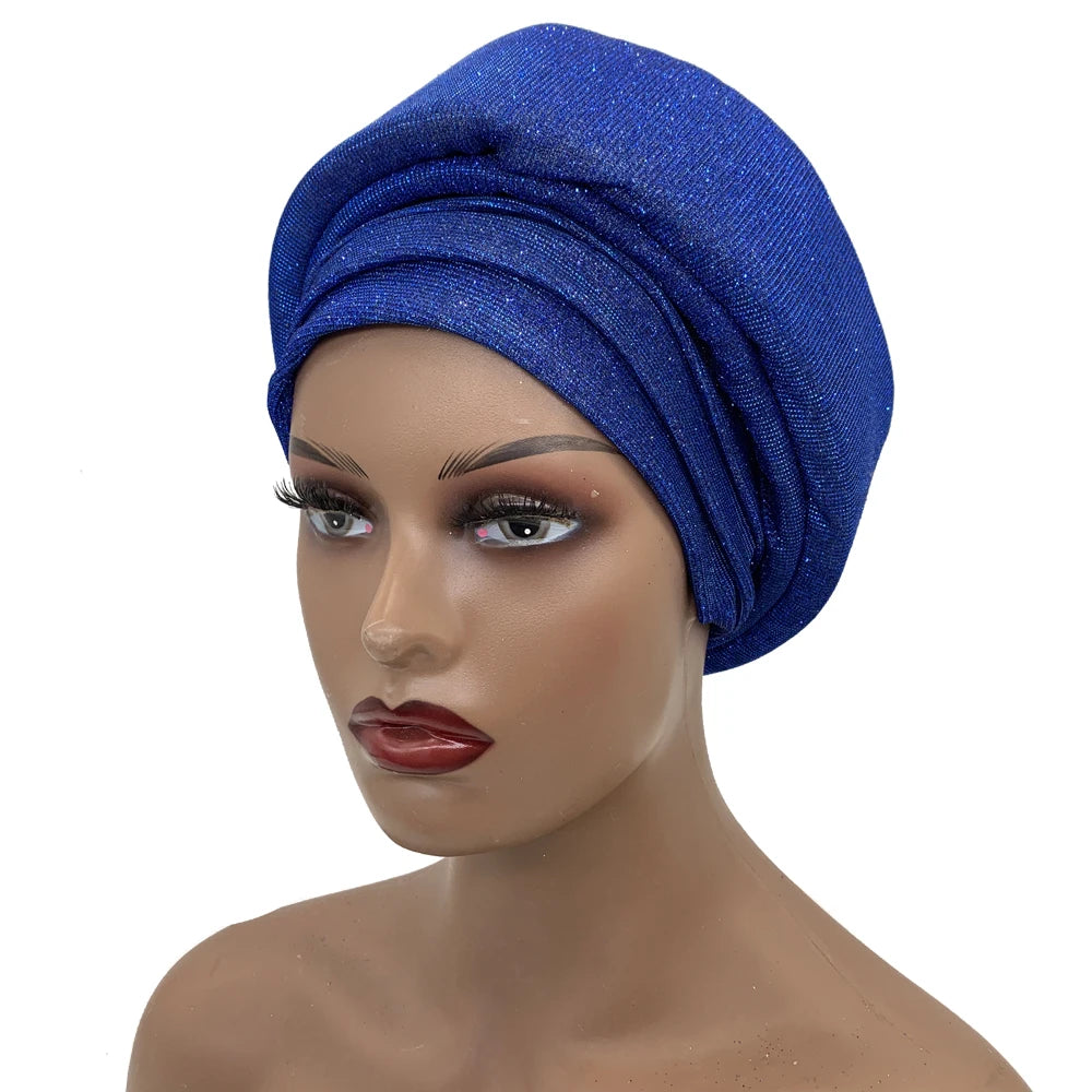 Glittering African Women's Turban Cap Muslim Female Head Wraps
