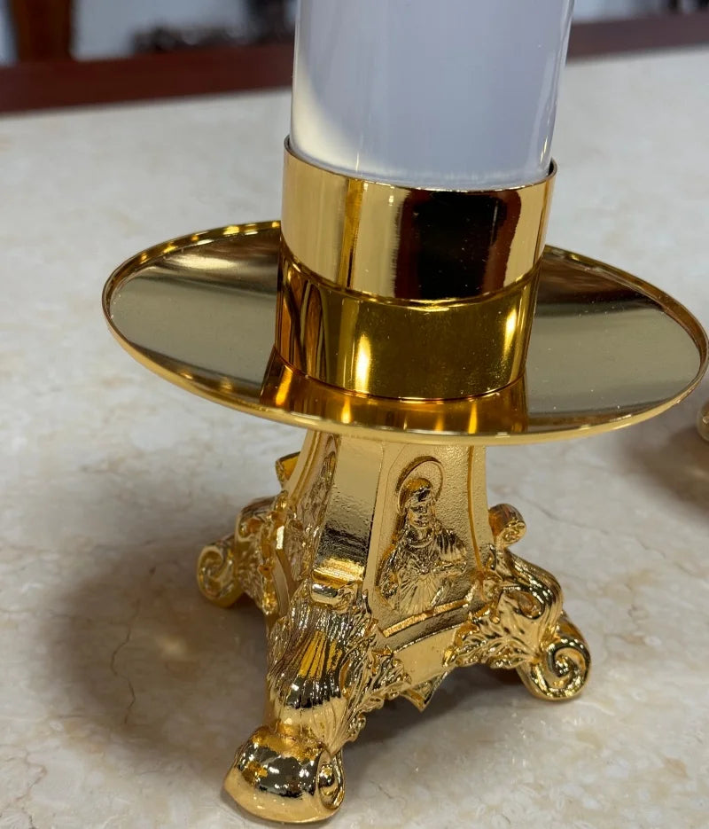 Catholic copper oil lamp candle stick with gold gilded symbol, decorative religious candle holder, Showlu Fashion Store