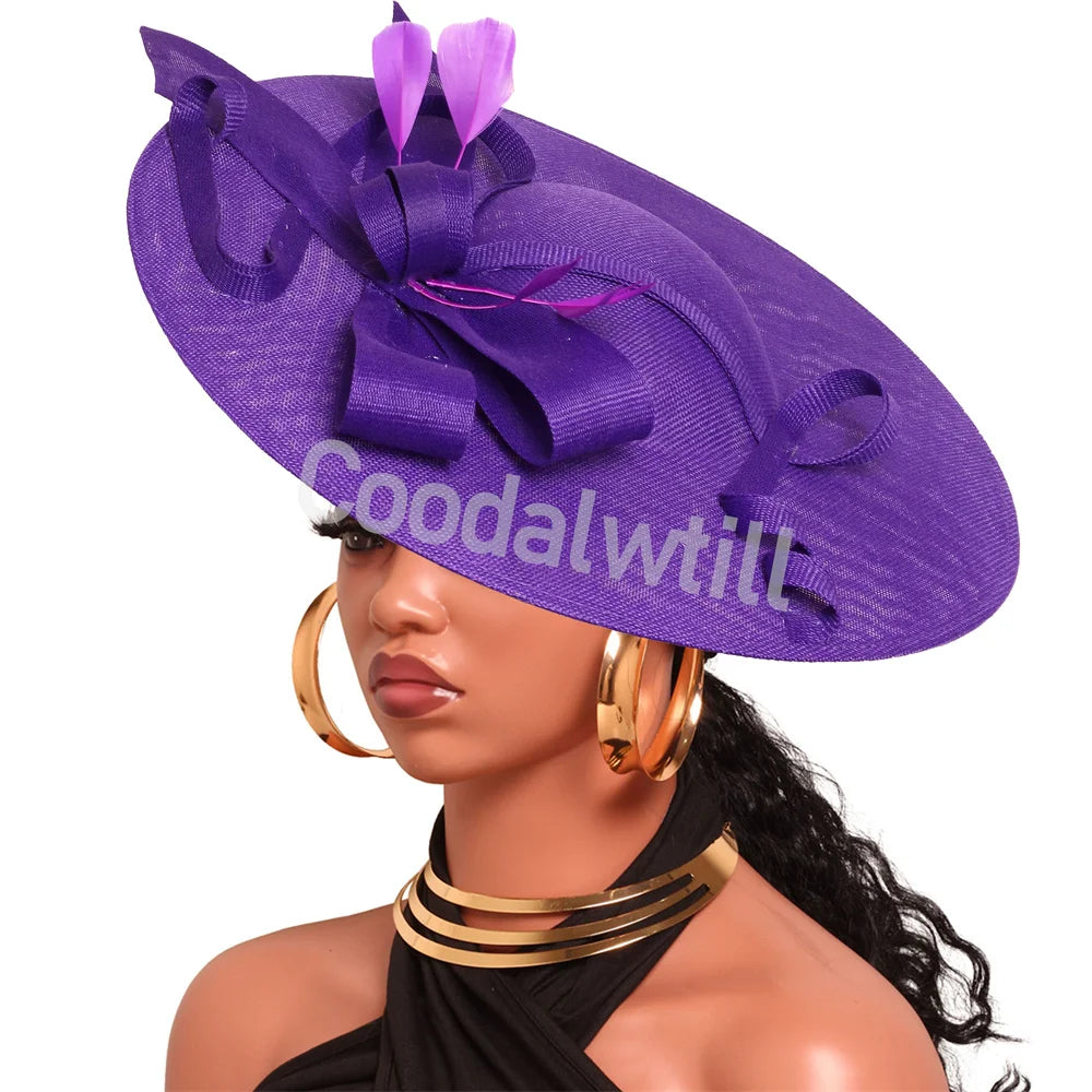 Pink Derby fascinator hat headband with large elegant wedding and race millinery cap for women, suitable for bridal and formal occasions.