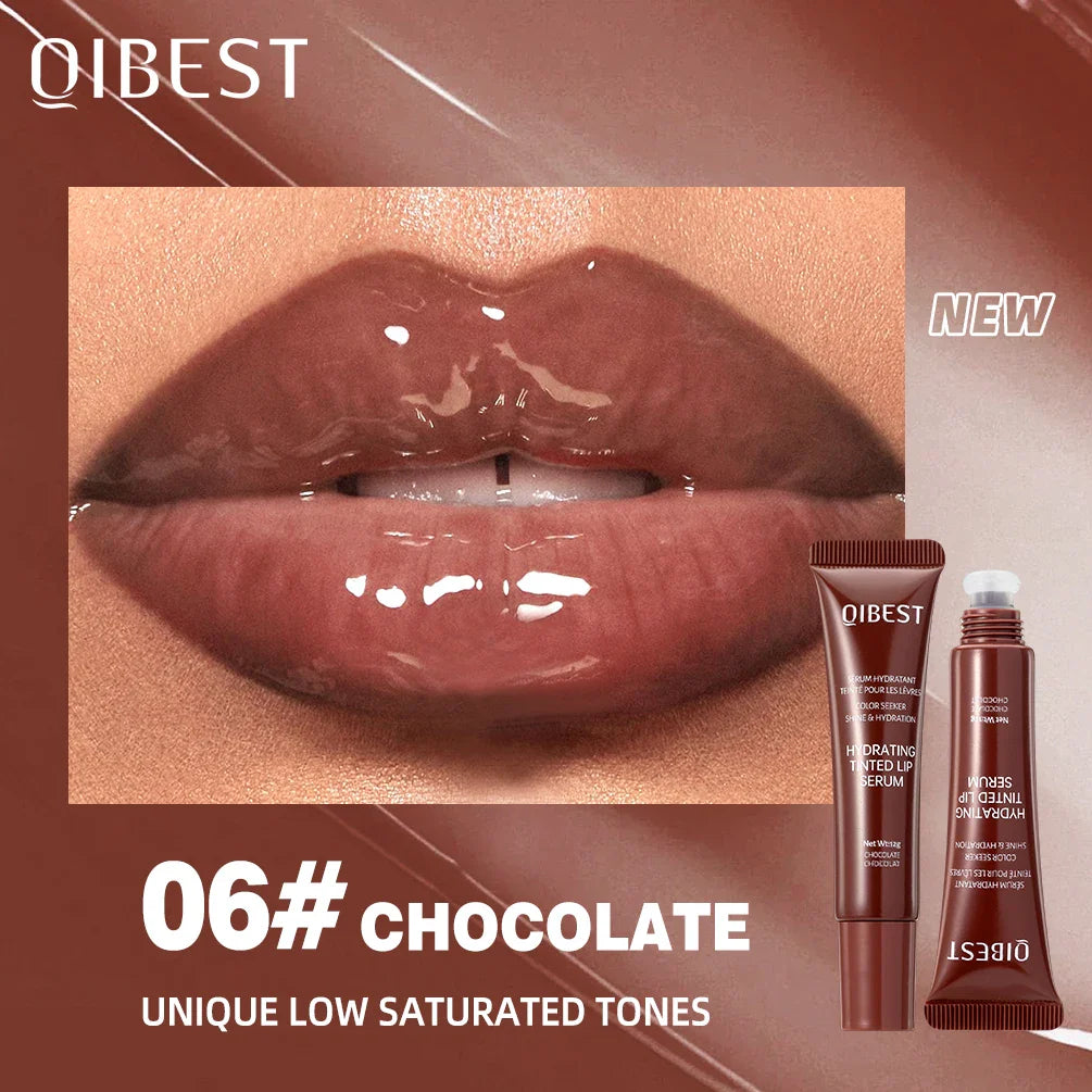Nude brown plumping lip gloss by SHOWLU FASHION STORE, moisturizing tinted lip oil in 12g tube, glossy finish, and smooth texture.