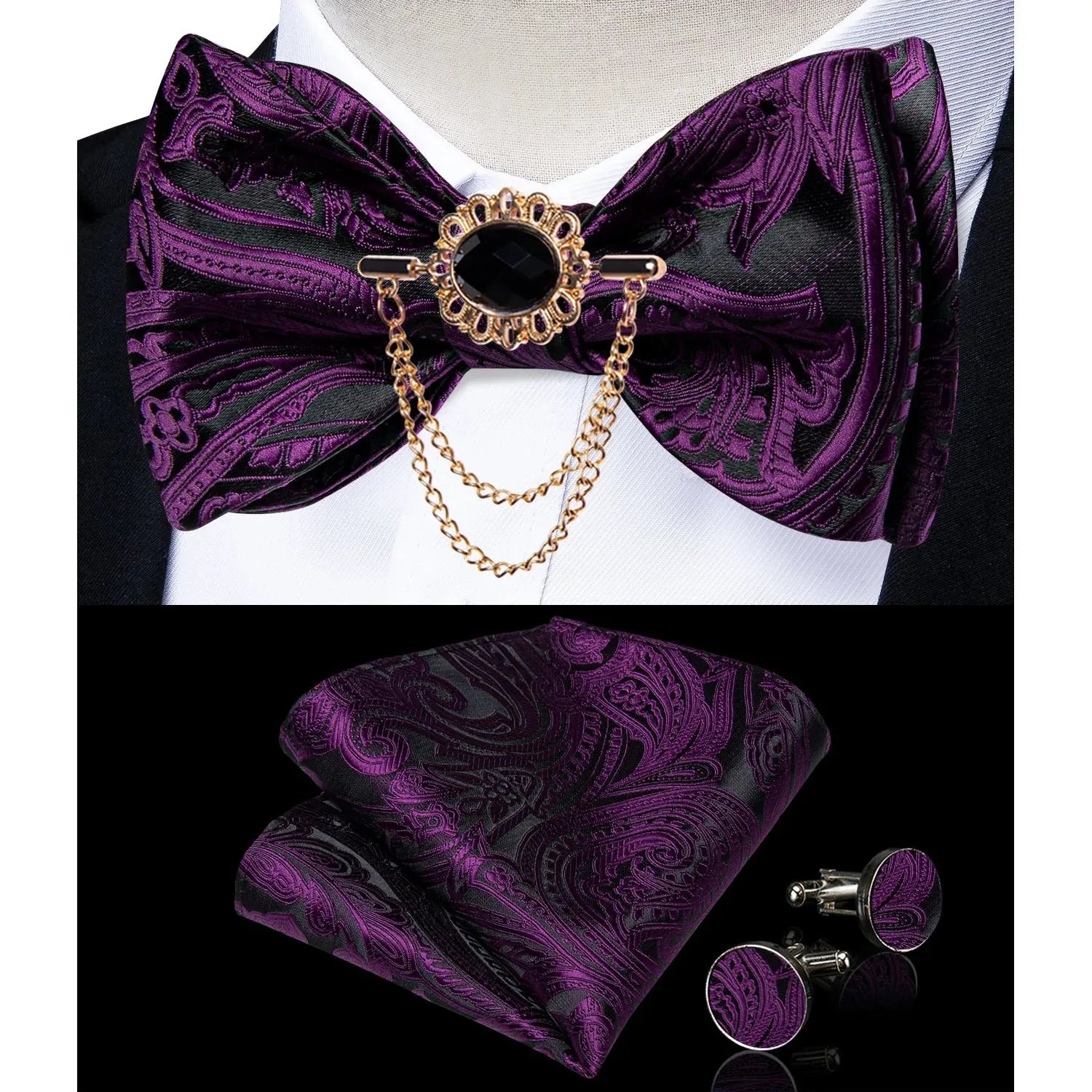 Pink plaid silk self-tie bow tie set with brooch and handkerchief, stylish accessory by SHOWLU FASHION STORE