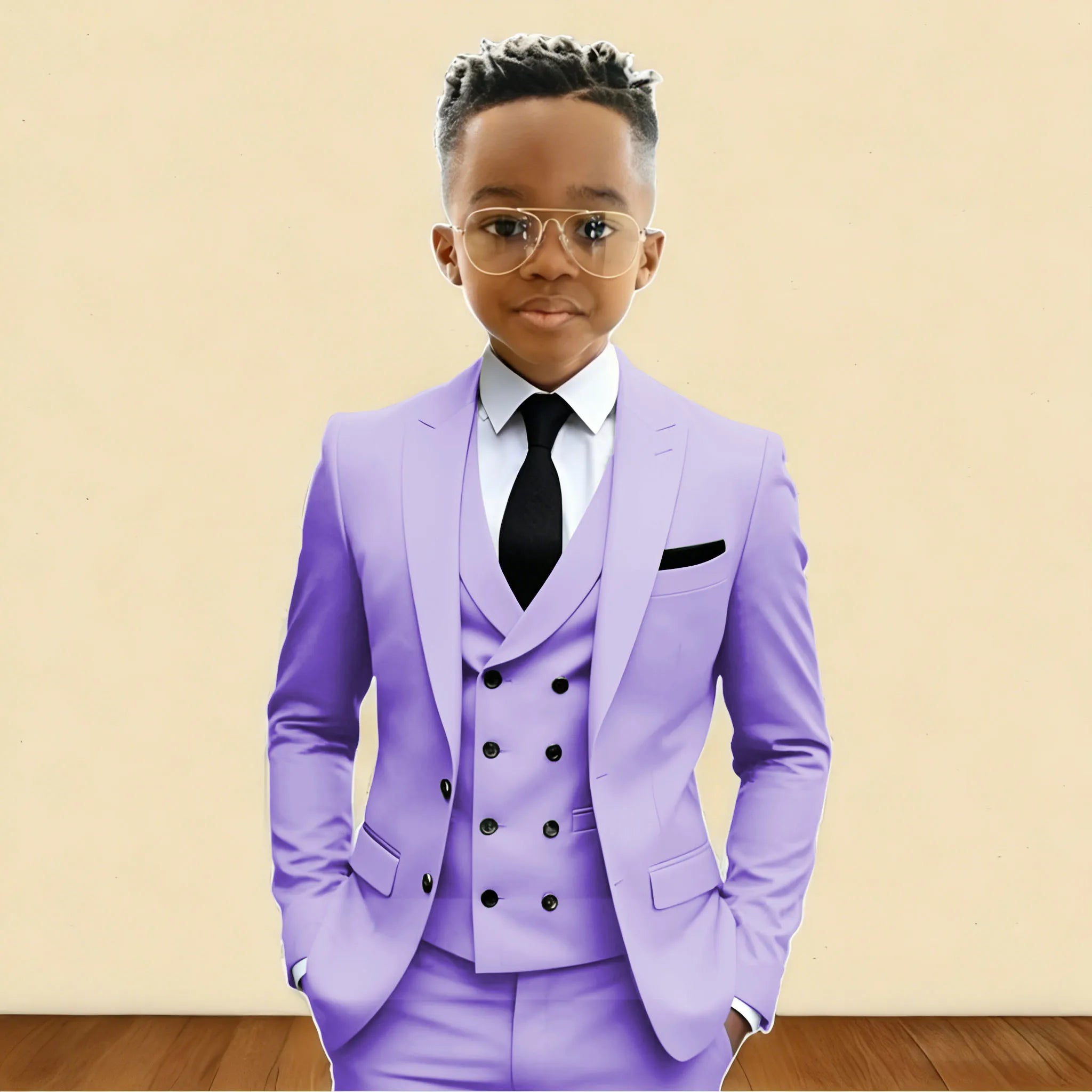 Mint Green 3 Pieces Flower Boy's Slim Fit Formal Suit Set for Wedding Prom Dinner Party Kids Uniform Tuxedos Blazer Vest Pants