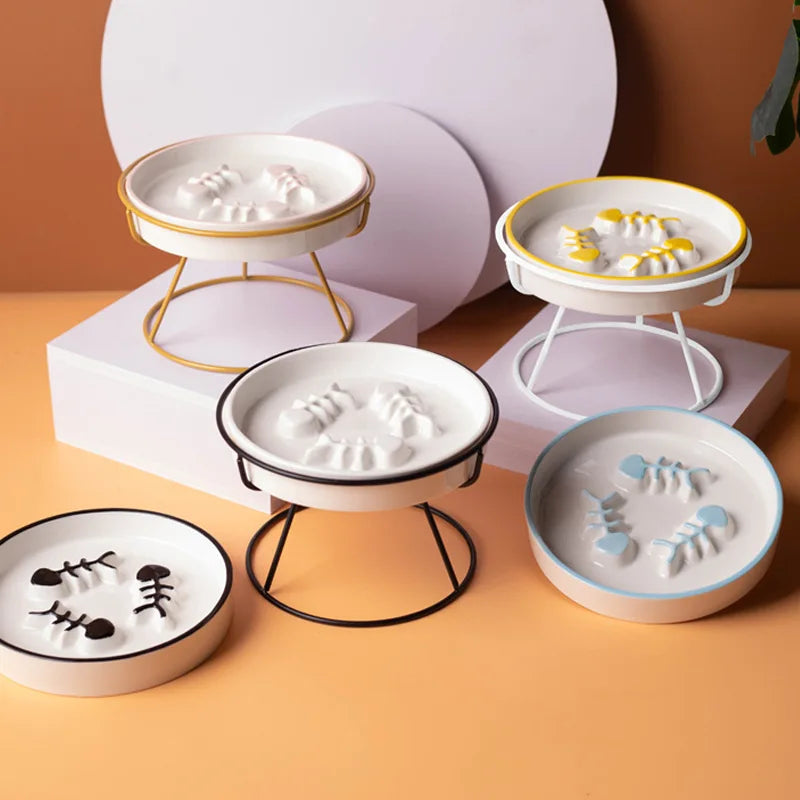 Ceramic cat bowl by Showlu Fashion Store with high foot protection, anti-choking design, grain bowl, and anti-black chin features.