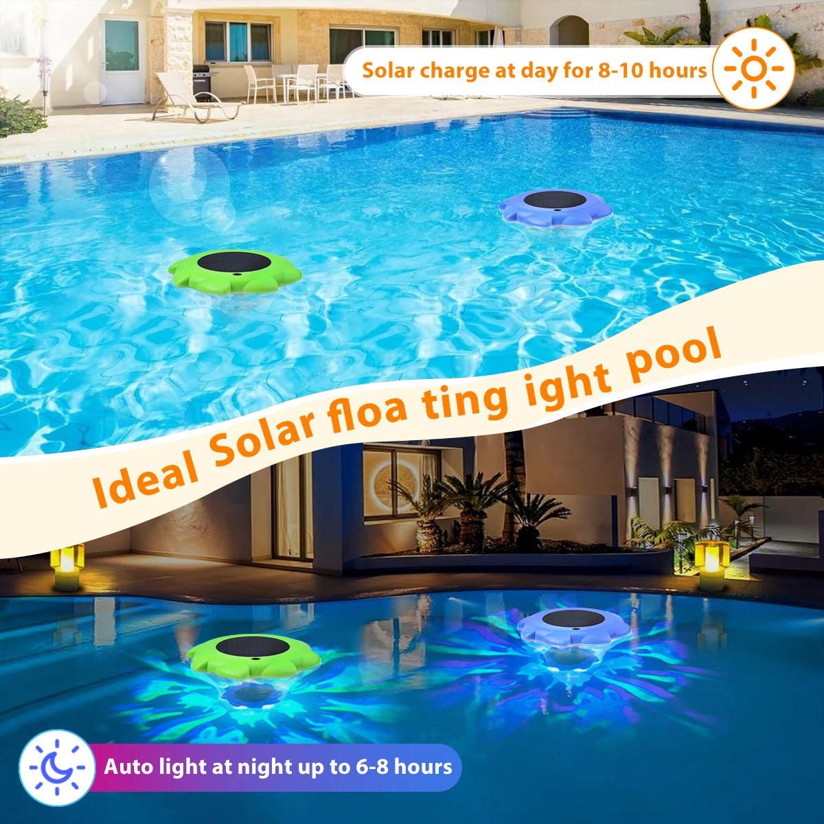 RGB waterproof solar floating pool light from Showlu Smart General with colorful LED illumination designed for garden and pool decor.